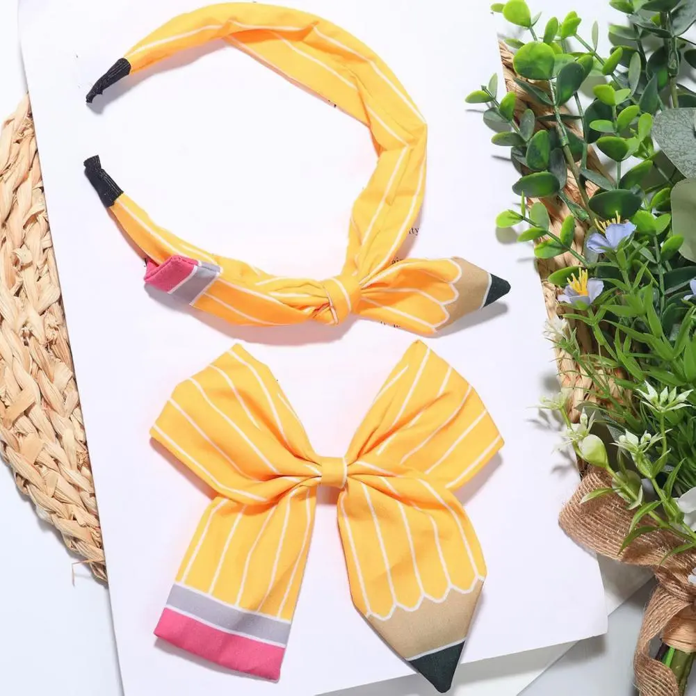 2025 Fabric Bowknot headband yellow pencil bow hair clip baby headband Women Hair Hoop Bright Yellow Pencil Bow Decor Hair Clip
