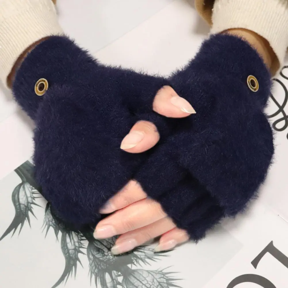 Warm Fingerless Gloves Women Thermal Gloves Women's Winter Convertible Fingerless Gloves Plush Outdoor Mittens for Cold Weather