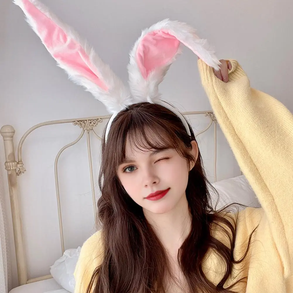 Plush Bunny Ear Headband Fluffy Bunny Ear Headband Long Plush Rabbit Ear Hair Hoop Christmas Easter Party Cosplay Rabbit Ears
