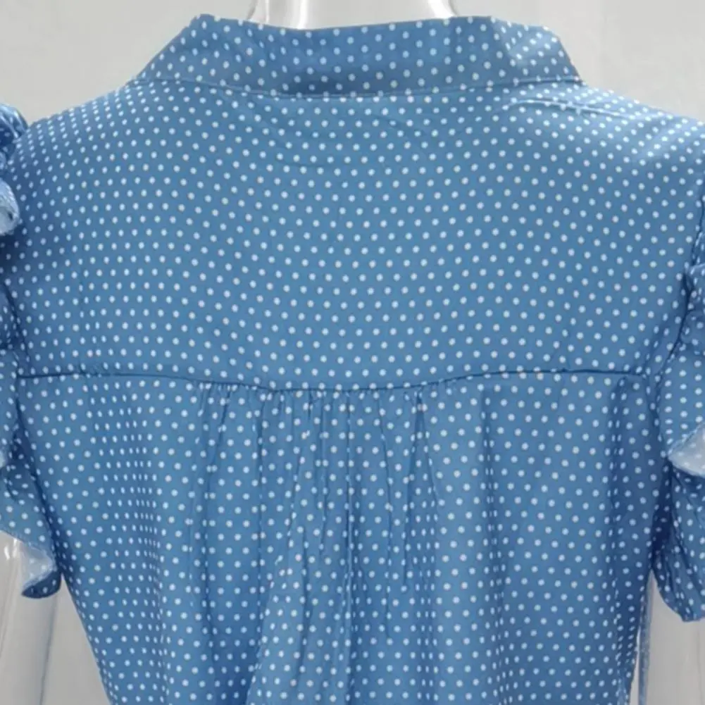 2025 Ruffle Bowknot Women Blouse Short Sleeve Polka Dot Women Ruffle Bowknot Shirt Summer Polka Dot Bow Pullover Fashion Blouse