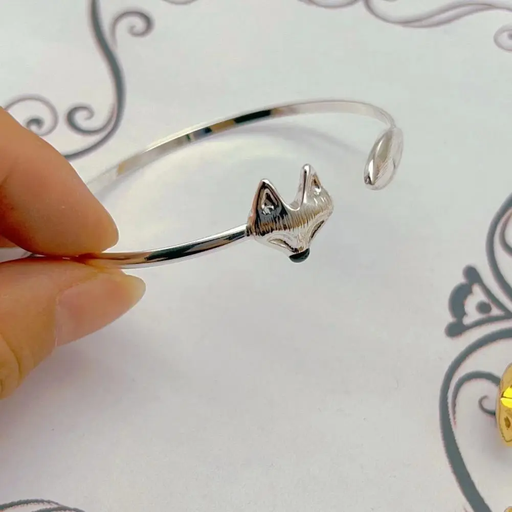 Elegant Open Bangle Open Bangle Elegant Little Fox Shape Bangle Adjustable Bracelet for Women Electroplated Simple for Students