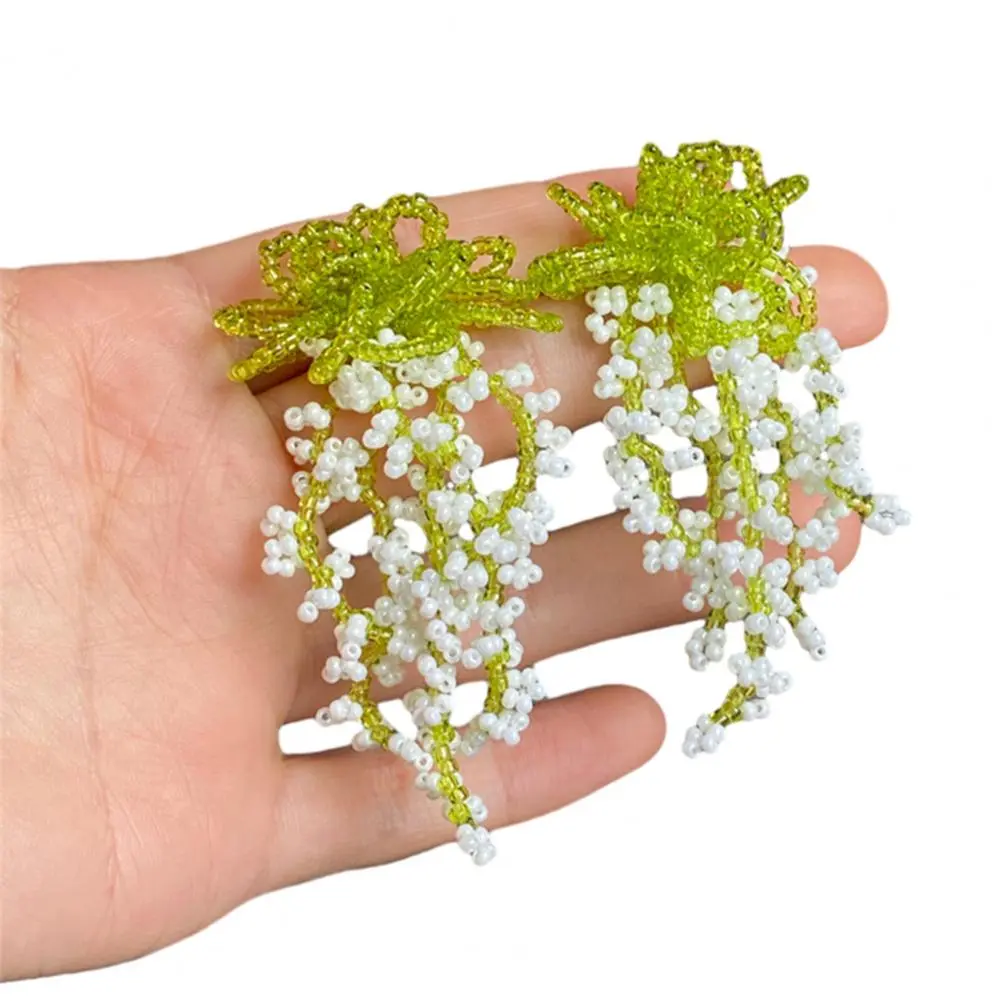 Festive Tassel Earrings Beaded Tassel Earrings Elegant Beaded Flower Tassel Earrings for Women Stylish Dangle with for Parties