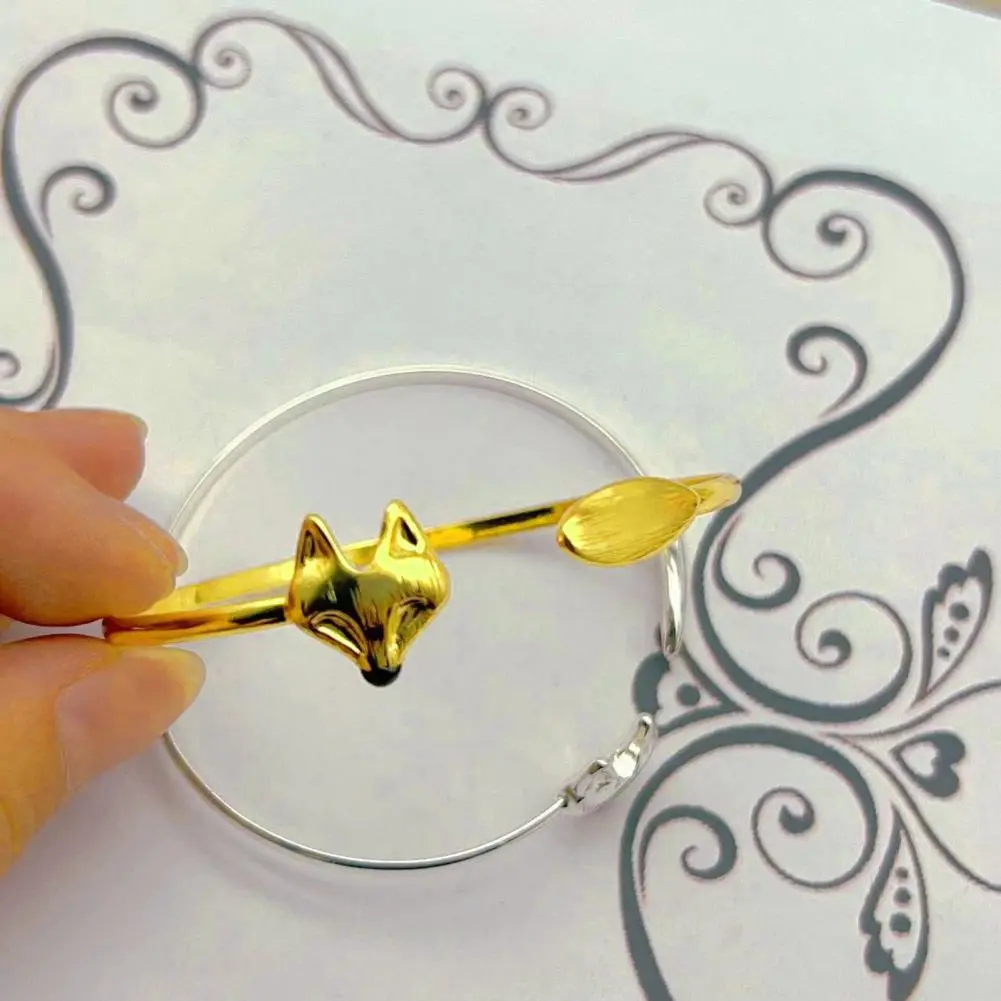 Elegant Open Bangle Open Bangle Elegant Little Fox Shape Bangle Adjustable Bracelet for Women Electroplated Simple for Students