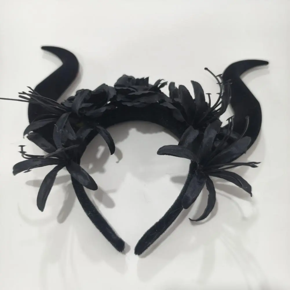 Halloween Headband Non-fading Headband Gothic Red Black Flower Rose Headband Horn Hair Hoop Women Halloween Party for Women's