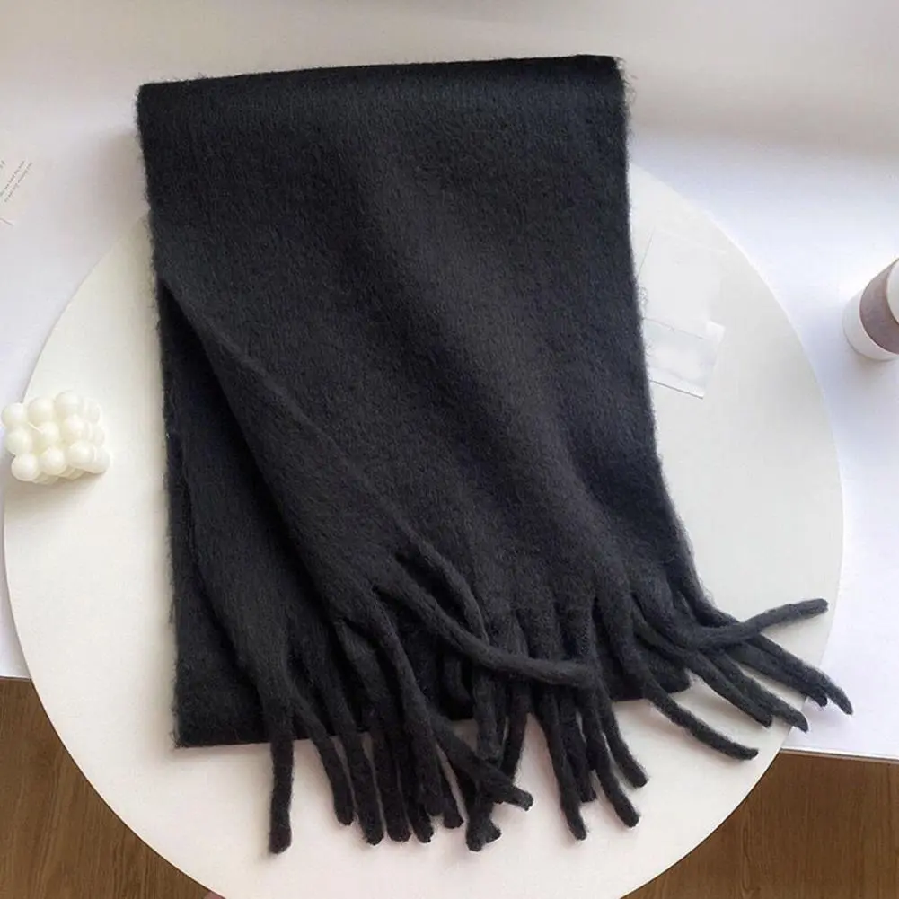 Women Scarf Tassel Scarf Stylish Women's Winter Scarf Thick Warm Windproof Shawl with Twisted Tassel Detailing Neck Protection