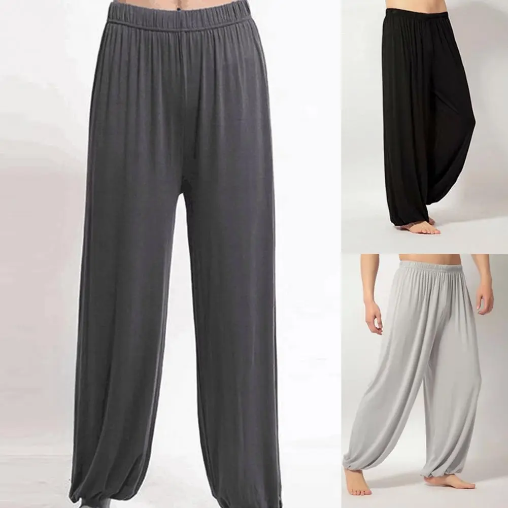 Men Pants Solid Color Elastic Waist Modal Casual Spring Trousers for Daily Wear