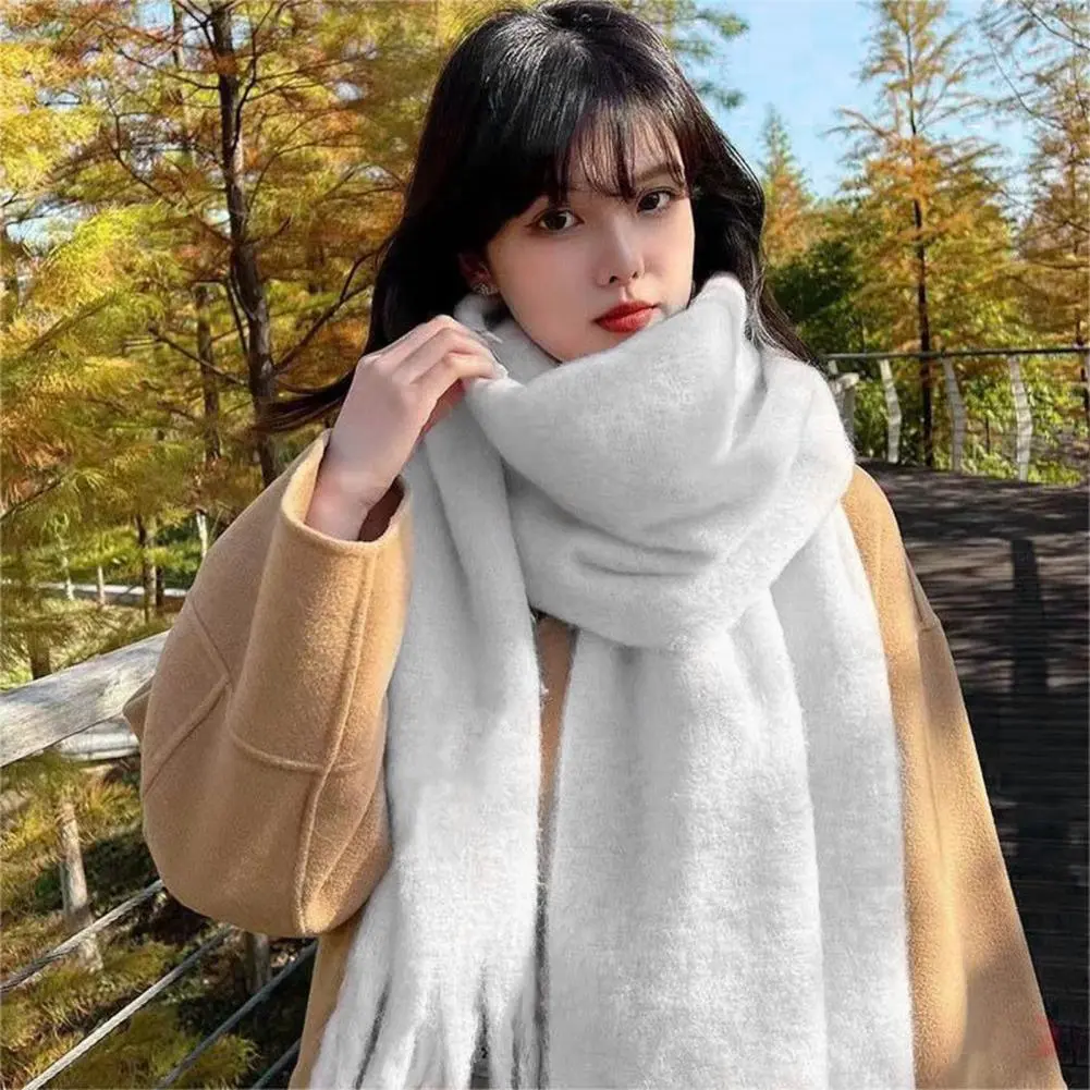 Women Scarf Tassel Scarf Stylish Women's Winter Scarf Thick Warm Windproof Shawl with Twisted Tassel Detailing Neck Protection