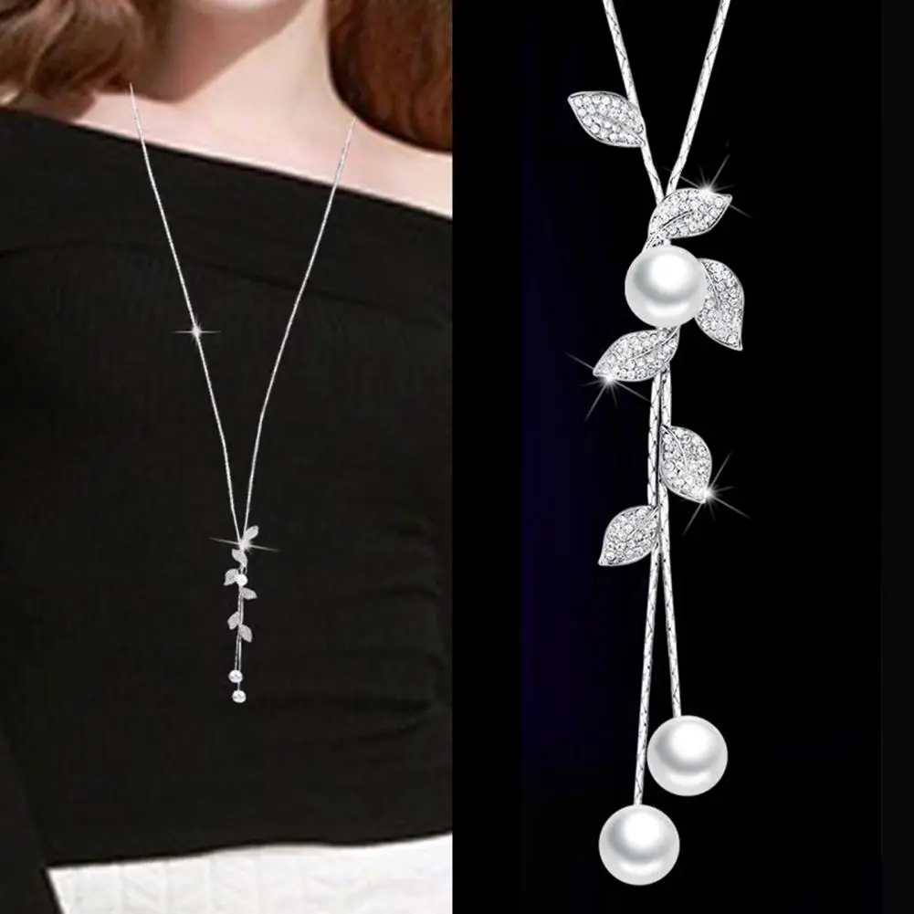 Women Chain Pendant Necklaces Flower Necklace hining Rhinestones Inlay Tulip/Rose Flower Swan/Bow Tassel Charms Sweater Necklace