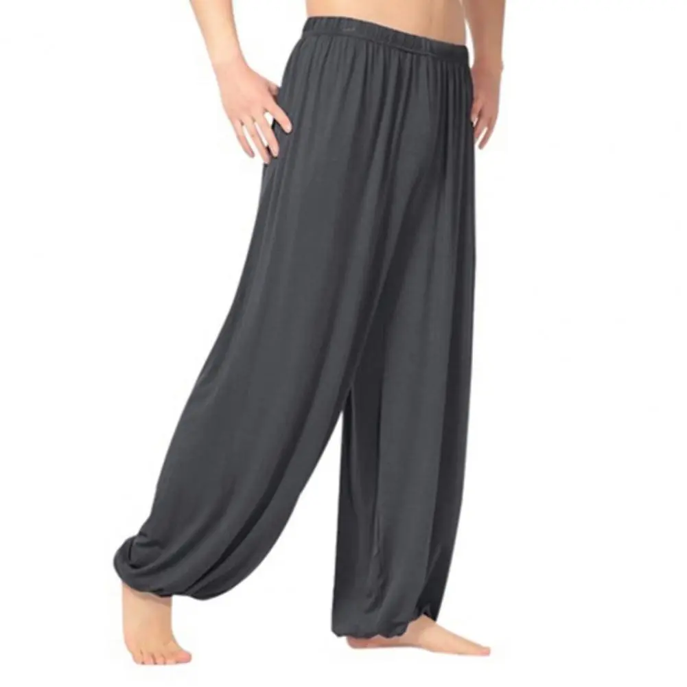 Men Pants Solid Color Elastic Waist Modal Casual Spring Trousers for Daily Wear