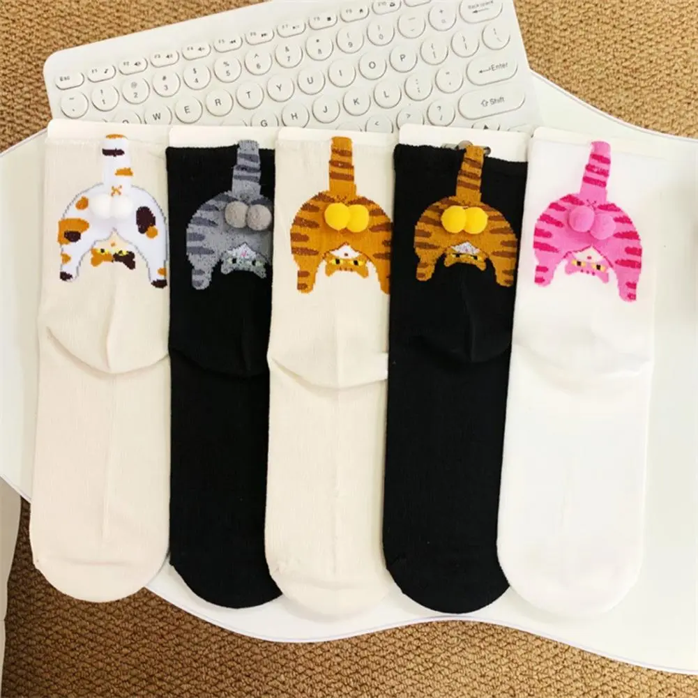 Women Cat Socks Breathable Cat Socks Funny Cat Lover's Crew Socks with 3d Fuzzy Balls Novelty Animal for Women for Christmas