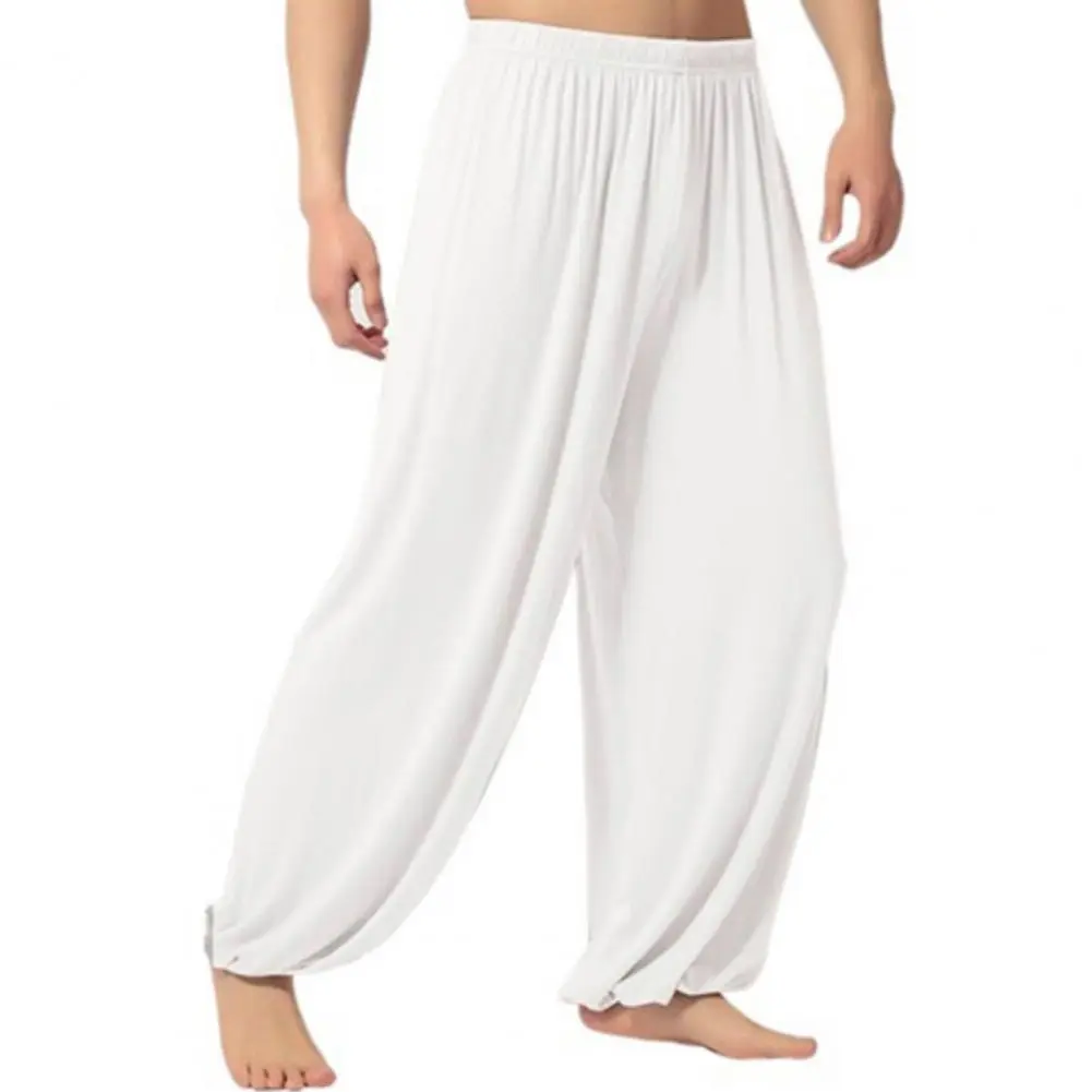 Men Pants Solid Color Elastic Waist Modal Casual Spring Trousers for Daily Wear