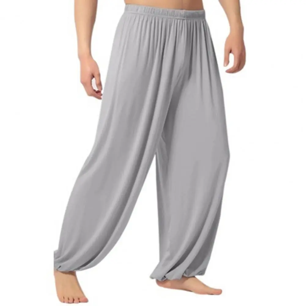 Men Pants Solid Color Elastic Waist Modal Casual Spring Trousers for Daily Wear