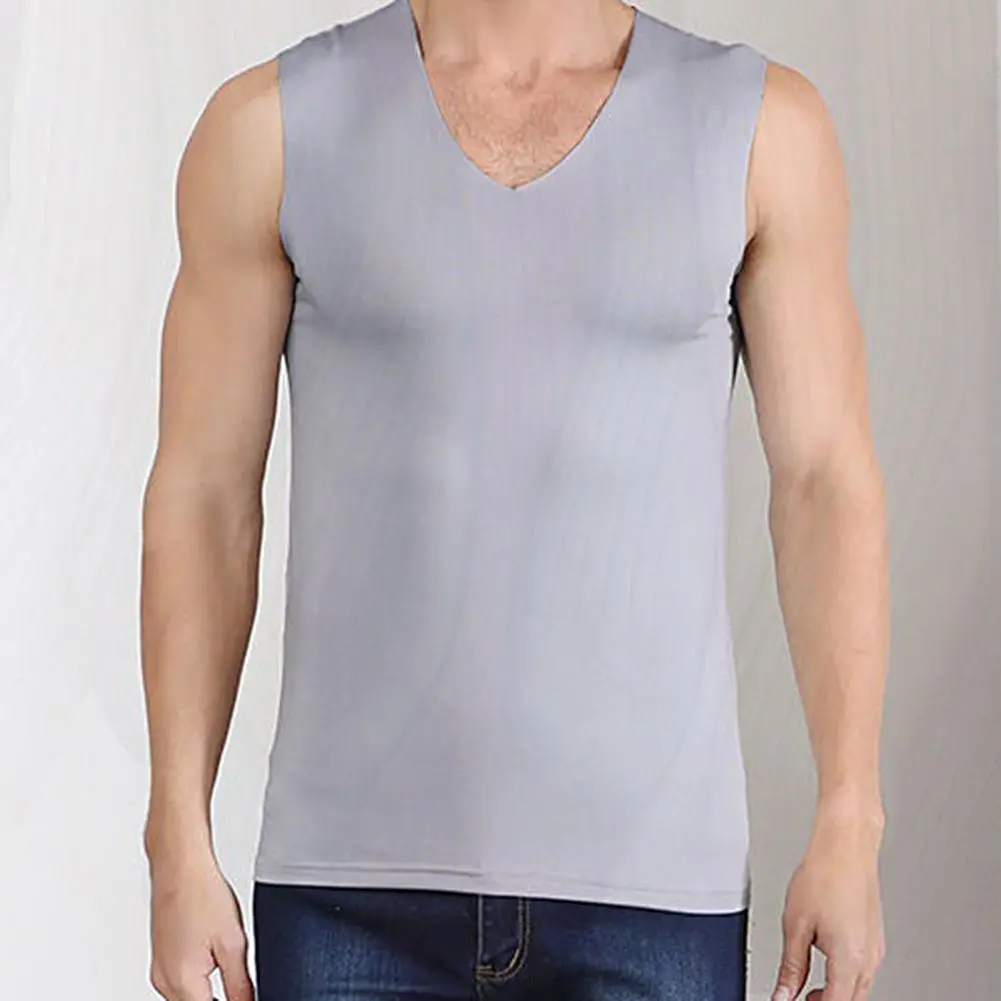 2025 Men Vest Ice Silk Vest Men's Shoulder Seamless Modal Sleeveless T-shirt Men's Fitness Sports Loose Summer Base V-neck Vest
