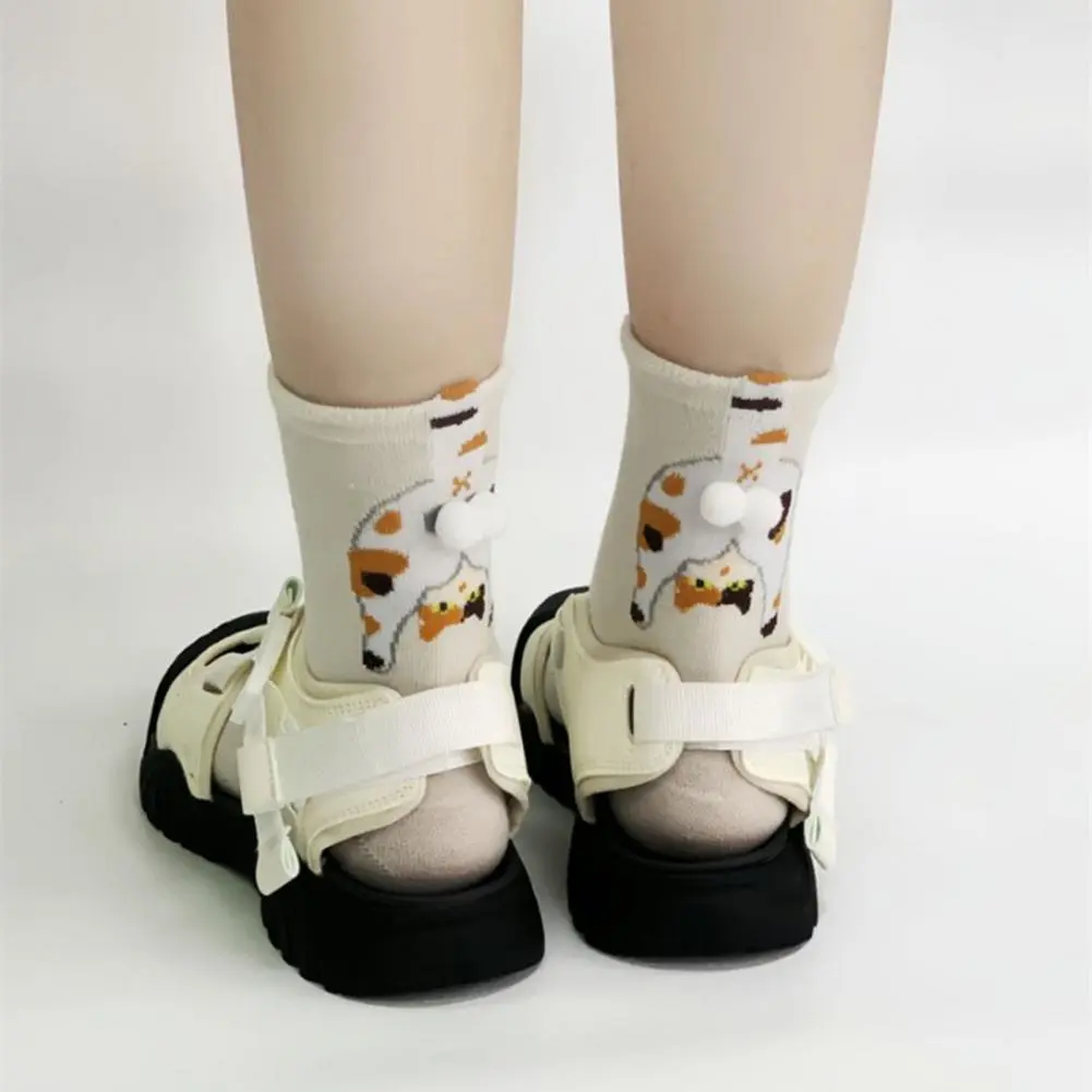 Women Cat Socks Breathable Cat Socks Funny Cat Lover's Crew Socks with 3d Fuzzy Balls Novelty Animal for Women for Christmas