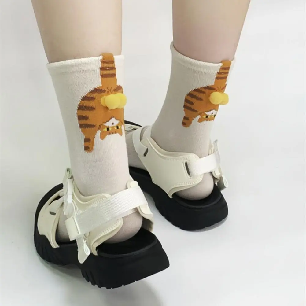 Women Cat Socks Breathable Cat Socks Funny Cat Lover's Crew Socks with 3d Fuzzy Balls Novelty Animal for Women for Christmas