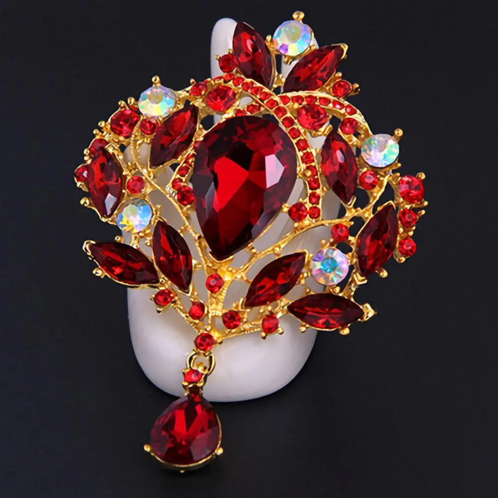 Rhinestone Brooch Elegant Water Drop Alloy Brooches Lapel Pin Lady Shiny Rhinestone Brooches Corsage Coat Wedding Jewelry