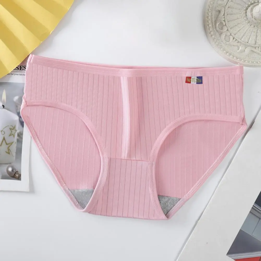 2025 Stretchy Ribbed Women Briefs Mid-rise Elastic Waistband Cotton Crotch Women Briefs Soft Solid Color Ribbed Sexy Panties