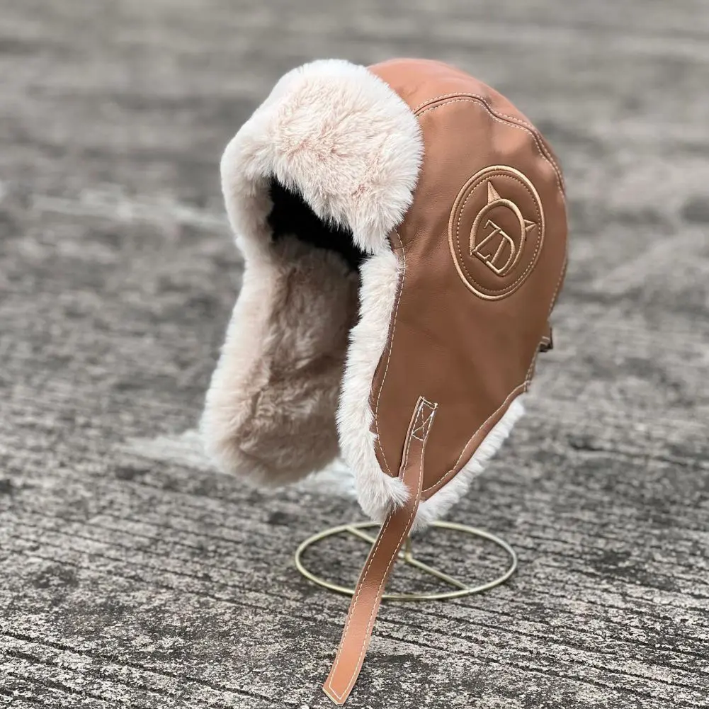 Russian Bomber Hat Fluffy Windproof Ear Plush Lining Trapper Hat Coldproof Alphabet Bomber Hat Outdoor Earflap Hats