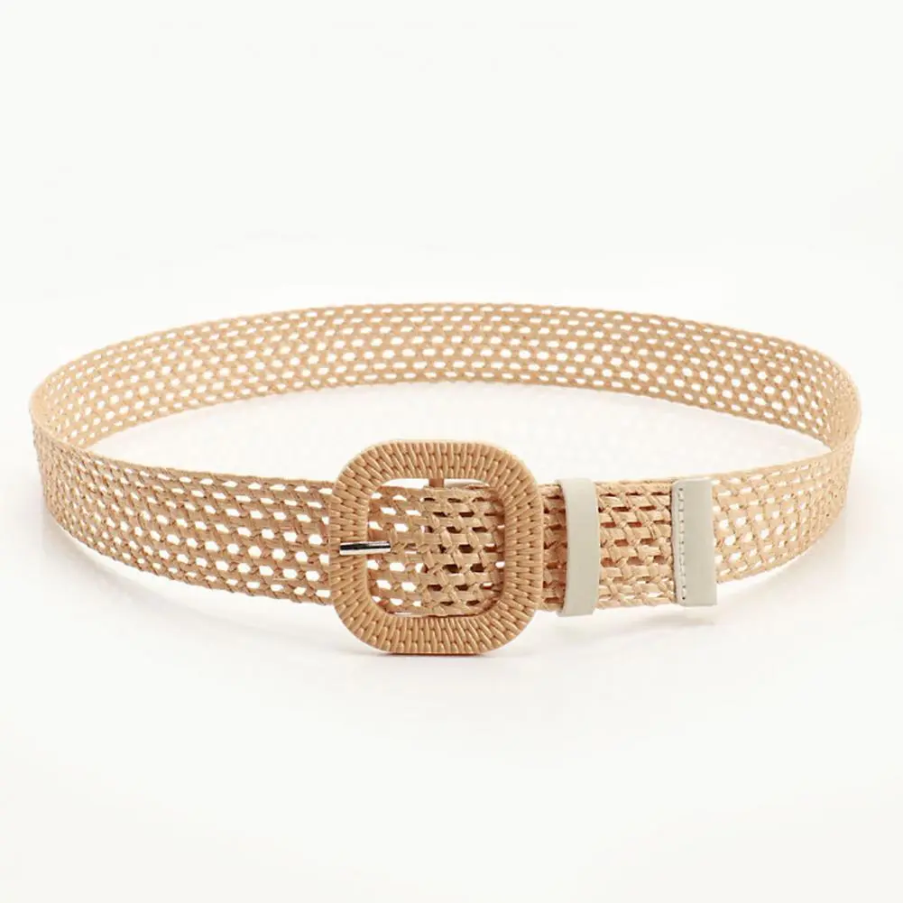 Minimalist Straw Belt Oval Square Buckle Belt Straw Woven Belt with Oval Square Buckle Hollow Design Decorative Jeans 2025