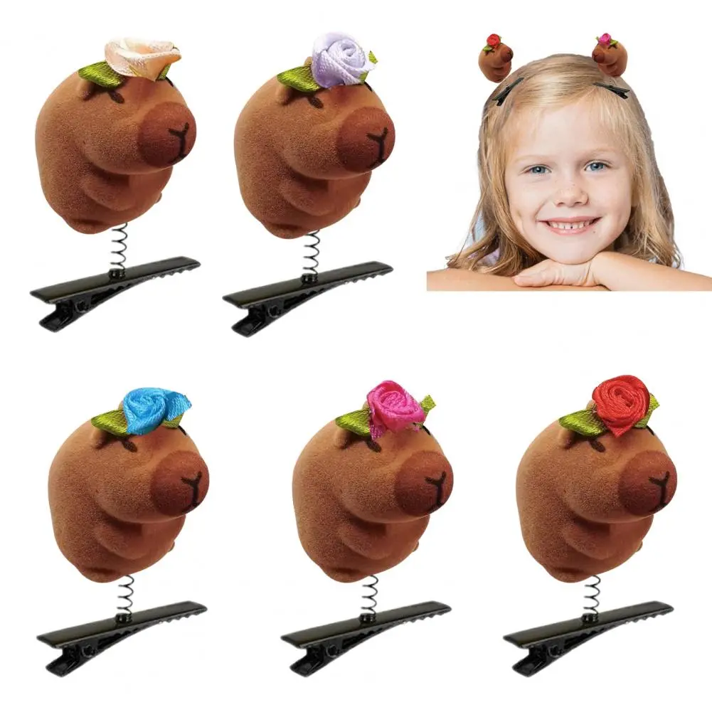 Kapibara Themed Clip Kapibara Hair Clip Colorful Cartoon Hair Clips Set 6pcs Elastic Hairpins with Bowknot Decor for Girls