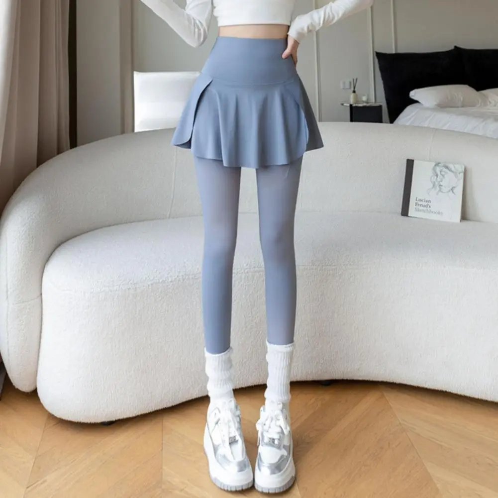 Fake Tow-piece Women Yoga Pants Skinny Compression High Waist Phone Pocket Butt-lifted Sweatpants Skirts Seamless Skirt Leggings