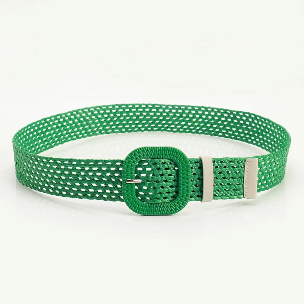 Minimalist Straw Belt Oval Square Buckle Belt Straw Woven Belt with Oval Square Buckle Hollow Design Decorative Jeans 2025