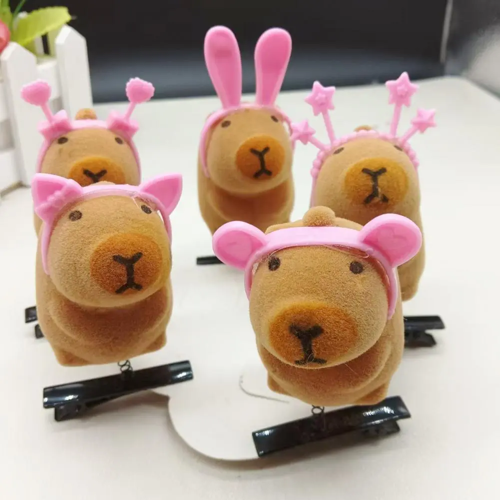 Kapibara Themed Clip Kapibara Hair Clip Colorful Cartoon Hair Clips Set 6pcs Elastic Hairpins with Bowknot Decor for Girls