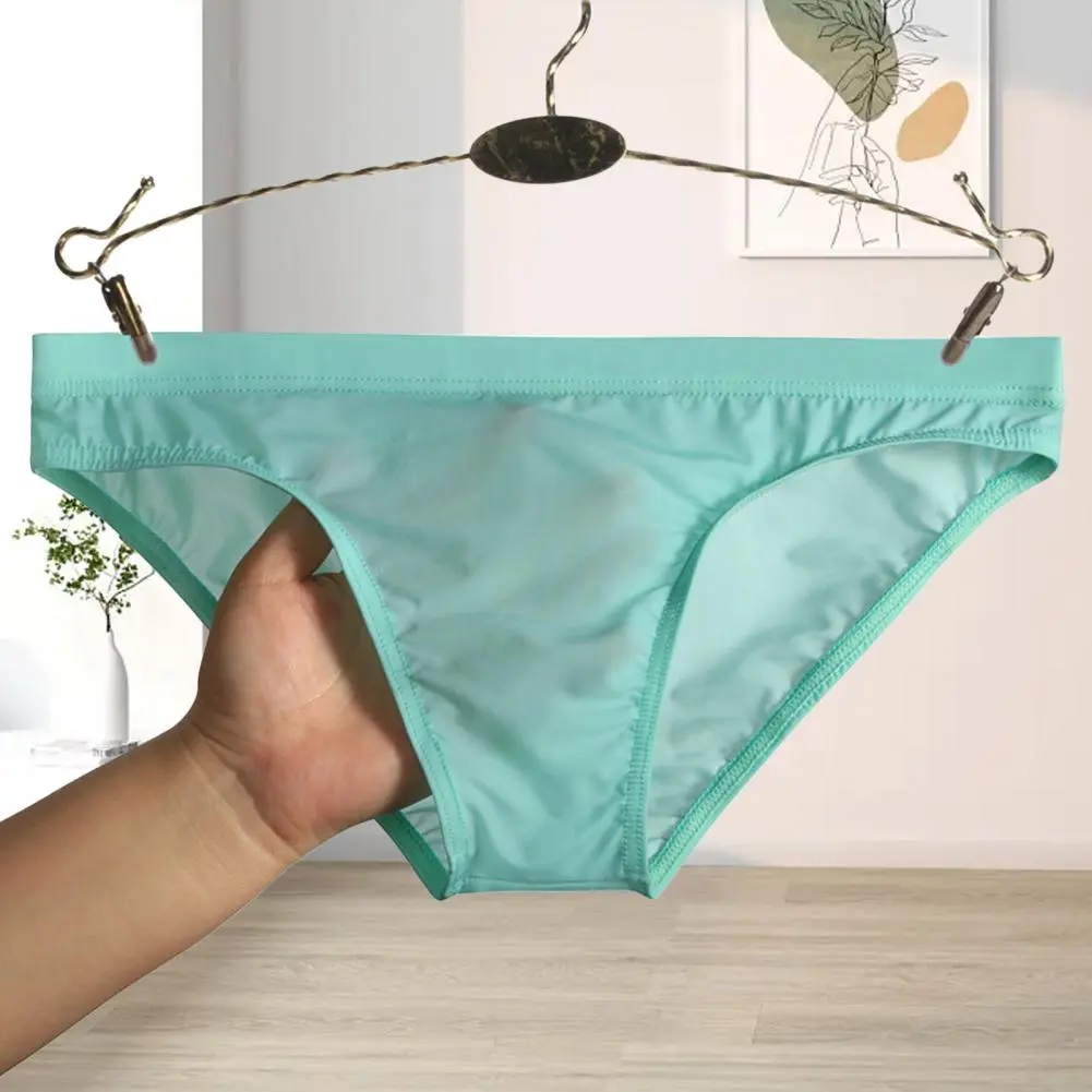 2025 Men Briefs Stretchy Breathable Comfortable Soft See Through Ice Silk Sexy Low Waist Panties Male Ice Silk Low Waist Briefs