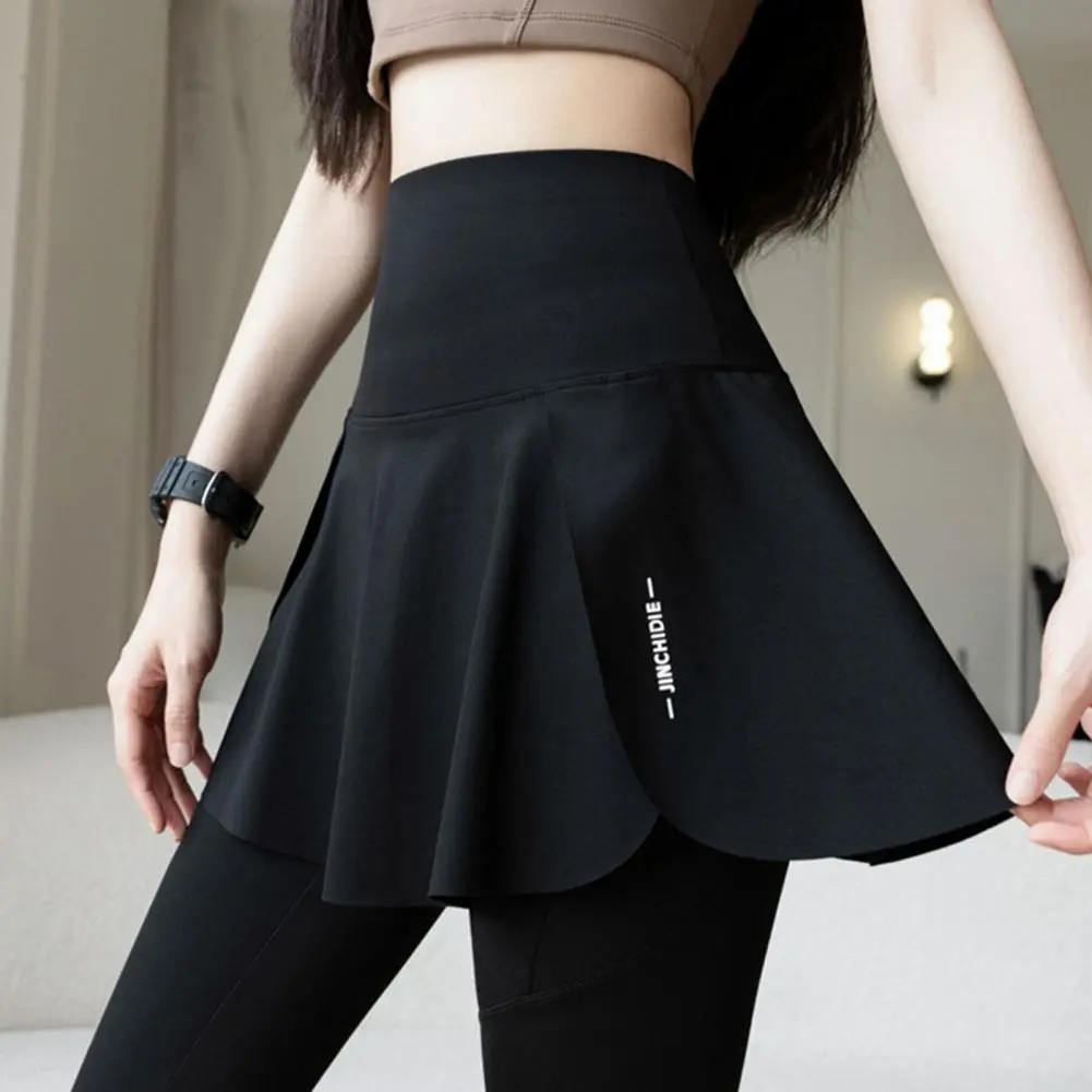 Fake Tow-piece Women Yoga Pants Skinny Compression High Waist Phone Pocket Butt-lifted Sweatpants Skirts Seamless Skirt Leggings