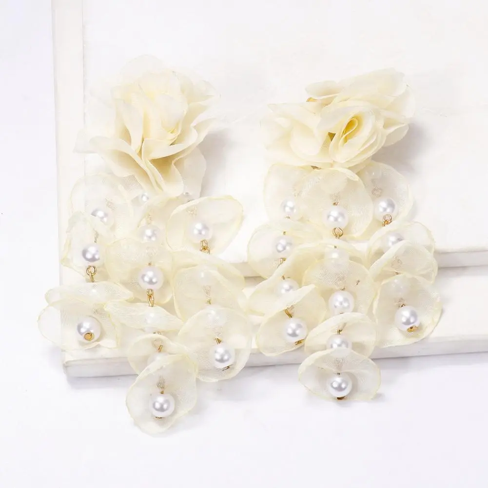 Elegant Lace Earrings Stunning Lace Flower Drop Earrings Charming Multi Layer Chiffon Lace Drop Earrings Exquisite for Elegance