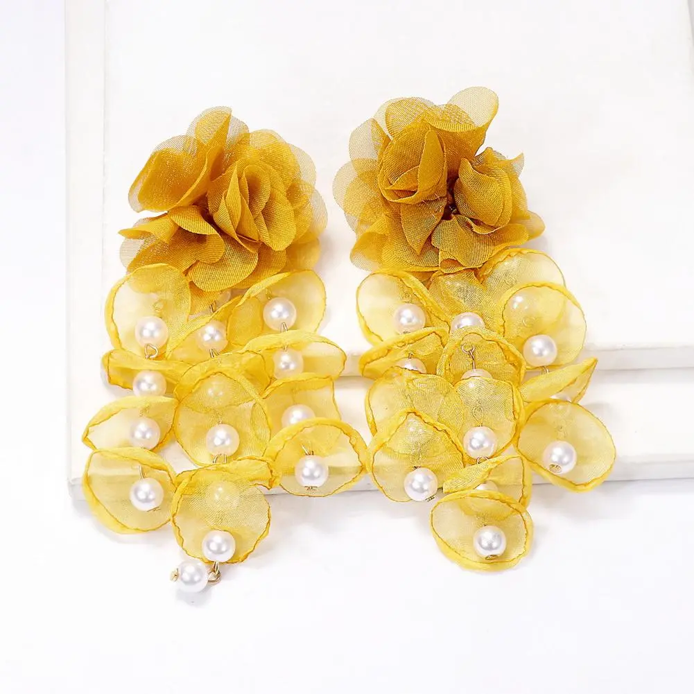 Elegant Lace Earrings Stunning Lace Flower Drop Earrings Charming Multi Layer Chiffon Lace Drop Earrings Exquisite for Elegance