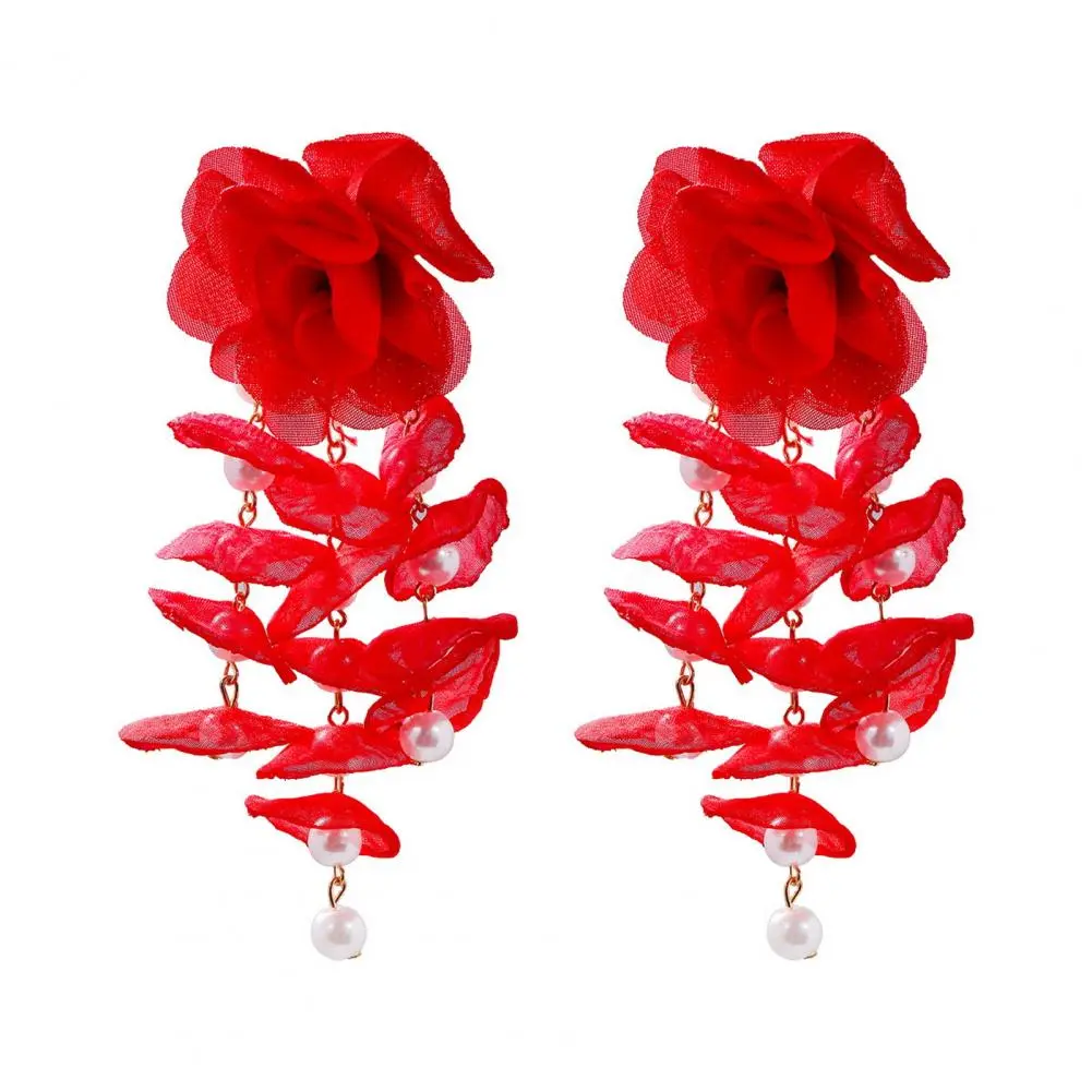 Elegant Lace Earrings Stunning Lace Flower Drop Earrings Charming Multi Layer Chiffon Lace Drop Earrings Exquisite for Elegance