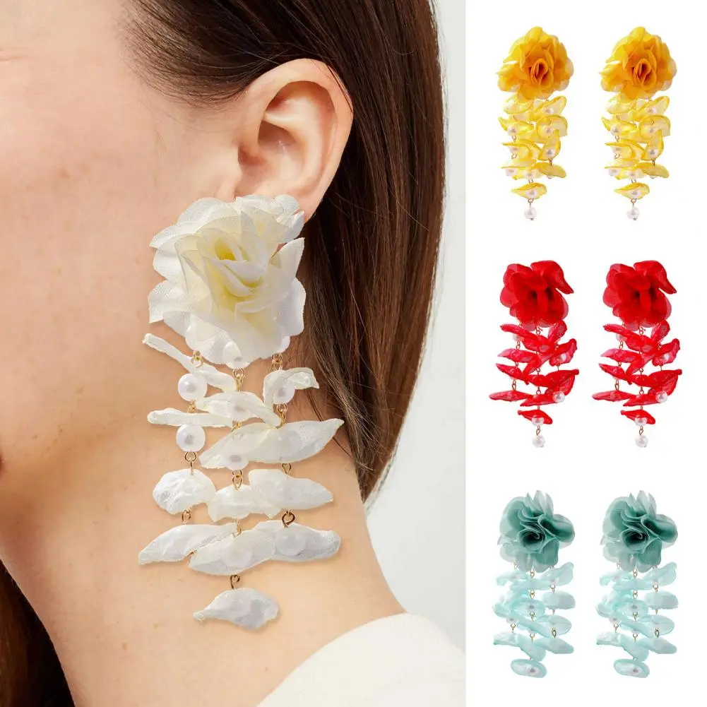 Elegant Lace Earrings Stunning Lace Flower Drop Earrings Charming Multi Layer Chiffon Lace Drop Earrings Exquisite for Elegance