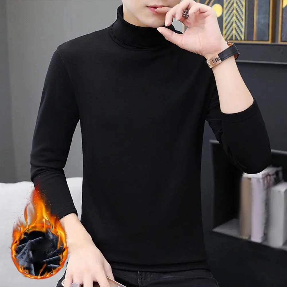 Thick Warm Men T-shirt Half Turtleneck Long Sleeved Men T-shirt Warm Base Shirt Solid Color Autumn Winter Bottoming Top