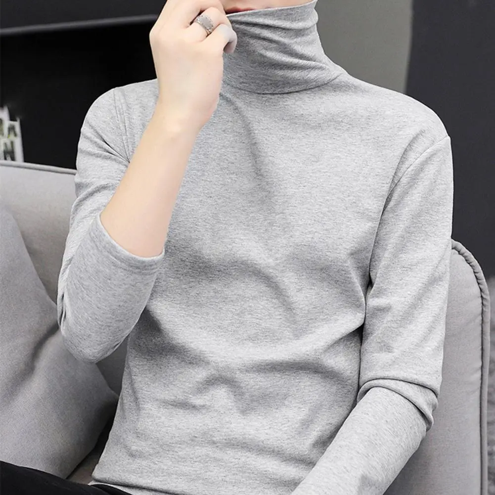 Thick Warm Men T-shirt Half Turtleneck Long Sleeved Men T-shirt Warm Base Shirt Solid Color Autumn Winter Bottoming Top