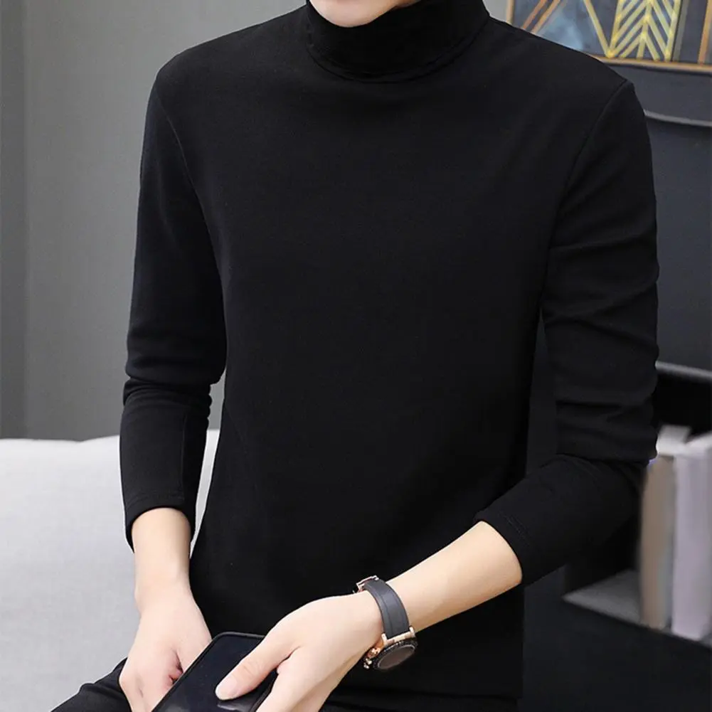 Thick Warm Men T-shirt Half Turtleneck Long Sleeved Men T-shirt Warm Base Shirt Solid Color Autumn Winter Bottoming Top