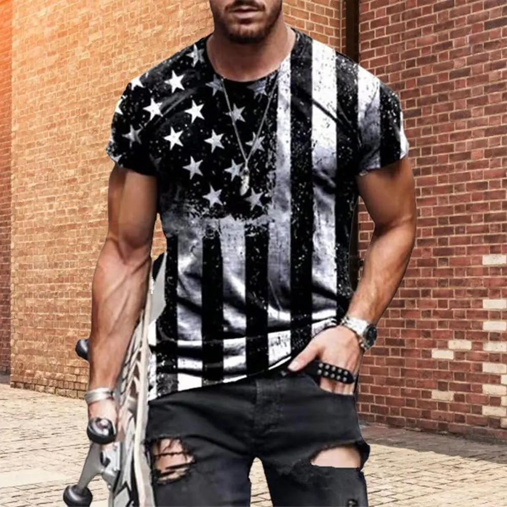 Men Blouse America Flag Printed Casual Short Sleeve Tee Tops Fashion Shirts Quick Dry Work Tshirt Pullover Clothing Men Clothing