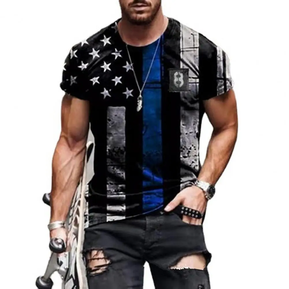 Men Blouse America Flag Printed Casual Short Sleeve Tee Tops Fashion Shirts Quick Dry Work Tshirt Pullover Clothing Men Clothing