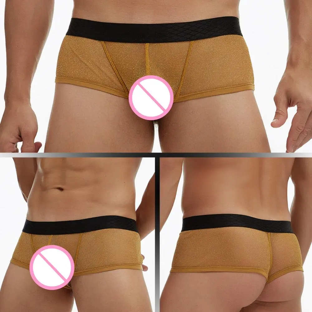 Basic Men Undergarments Men Boxer Underwear Men's Low-rise Perspective Boxer Shorts with Patchwork Color U-convex Wide for Men