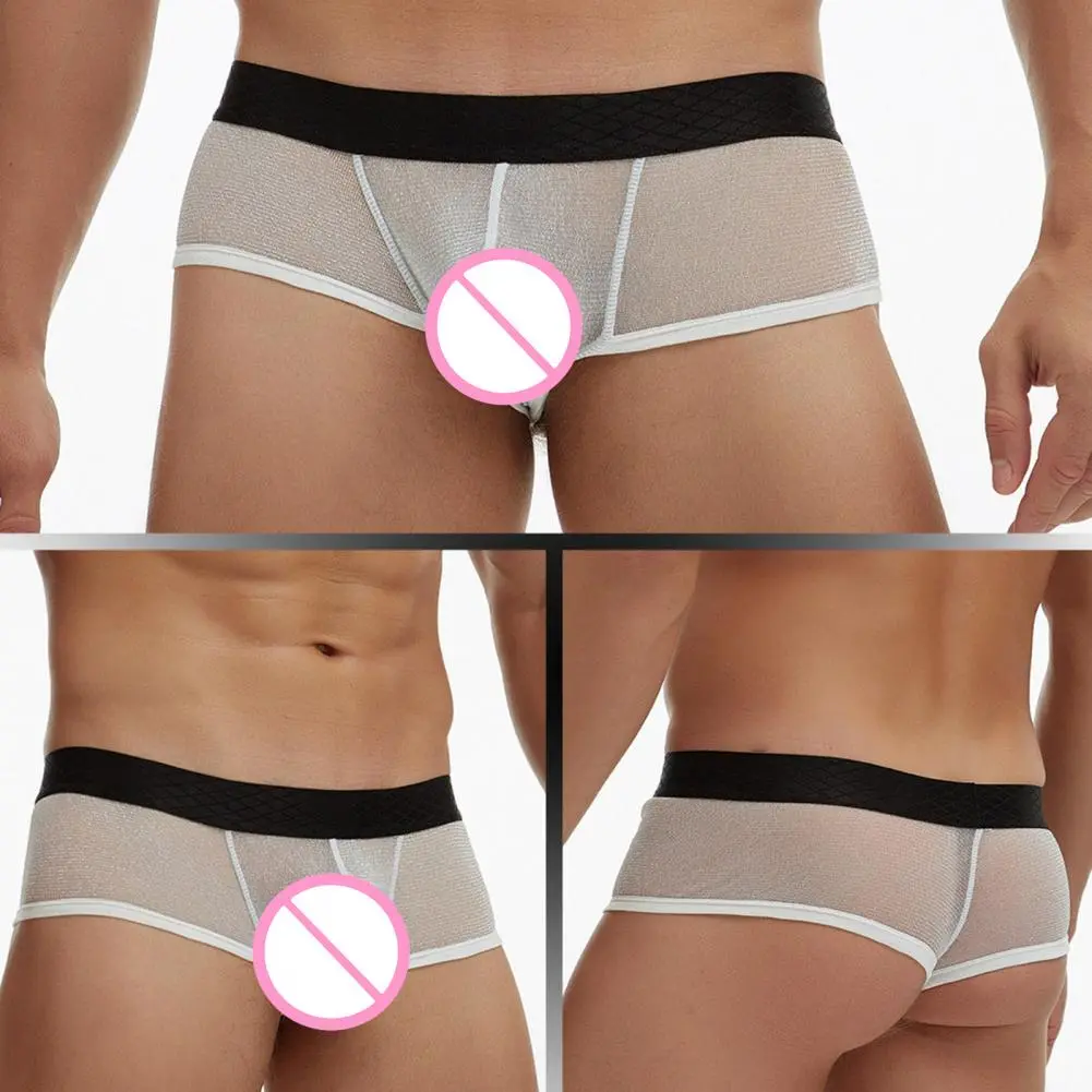 Basic Men Undergarments Men Boxer Underwear Men's Low-rise Perspective Boxer Shorts with Patchwork Color U-convex Wide for Men