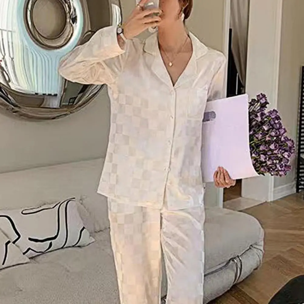 Women Loungewear Set Women Pajamas Elegant Satin Pajamas Set for Women Button Down Long Sleeve Top Pants for Girls for Autumn