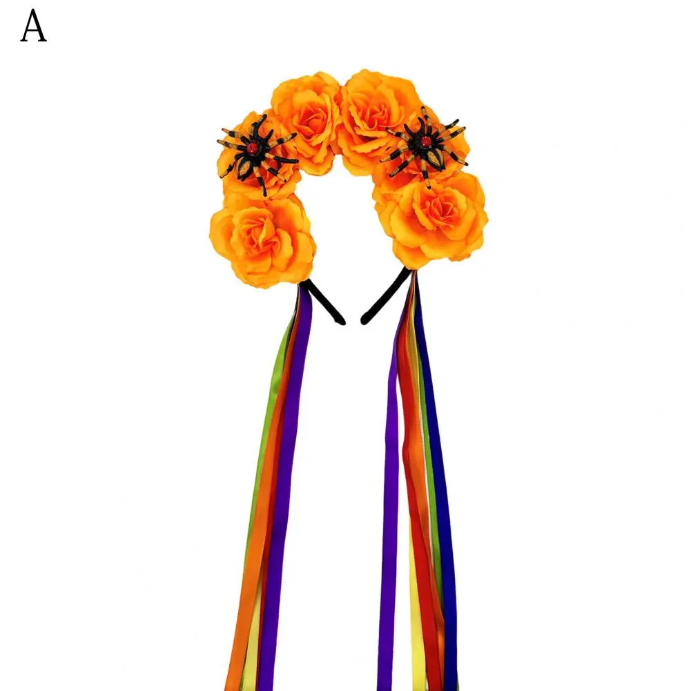 2025 Halloween Flower spider Hairband Versatile Hair Accessory Colorful Flower Decor Women's Satin Headband Hair Hoop