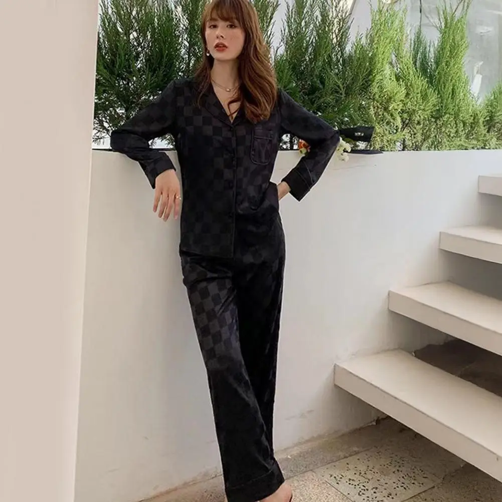 Women Loungewear Set Women Pajamas Elegant Satin Pajamas Set for Women Button Down Long Sleeve Top Pants for Girls for Autumn