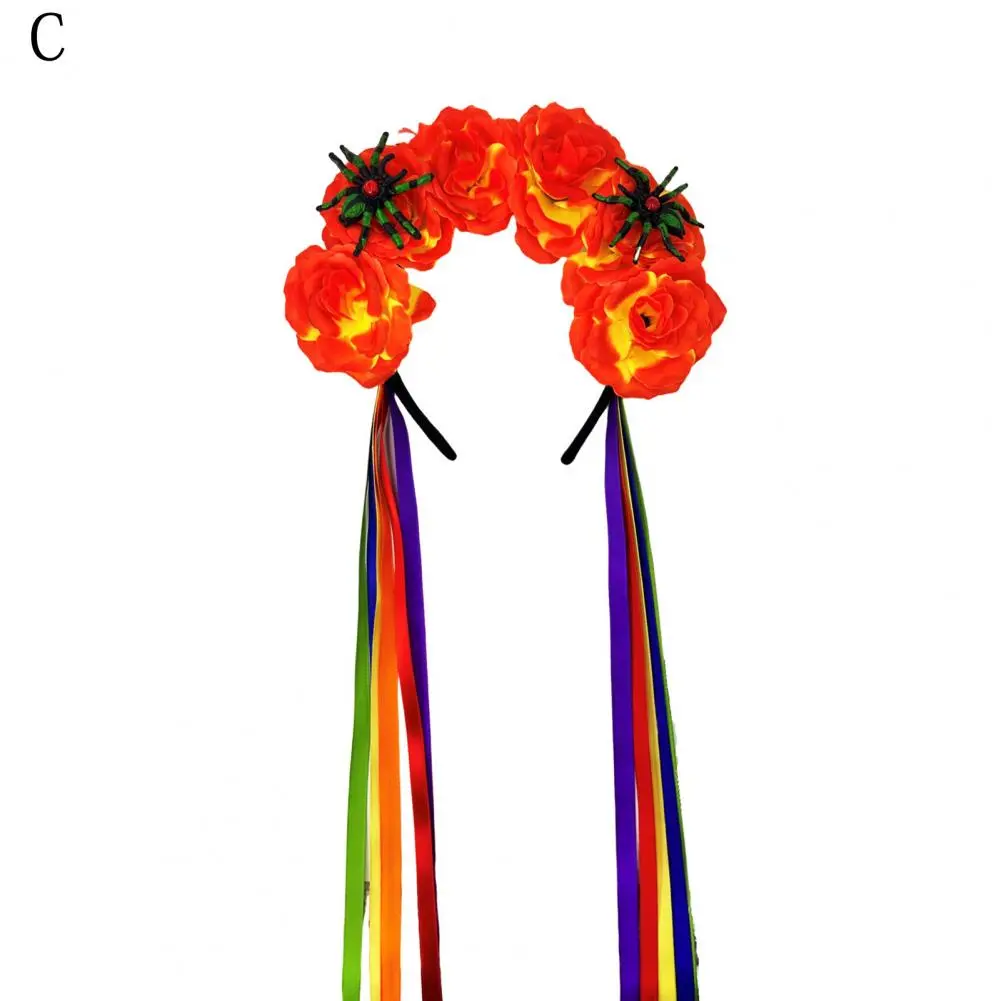 2025 Halloween Flower spider Hairband Versatile Hair Accessory Colorful Flower Decor Women's Satin Headband Hair Hoop