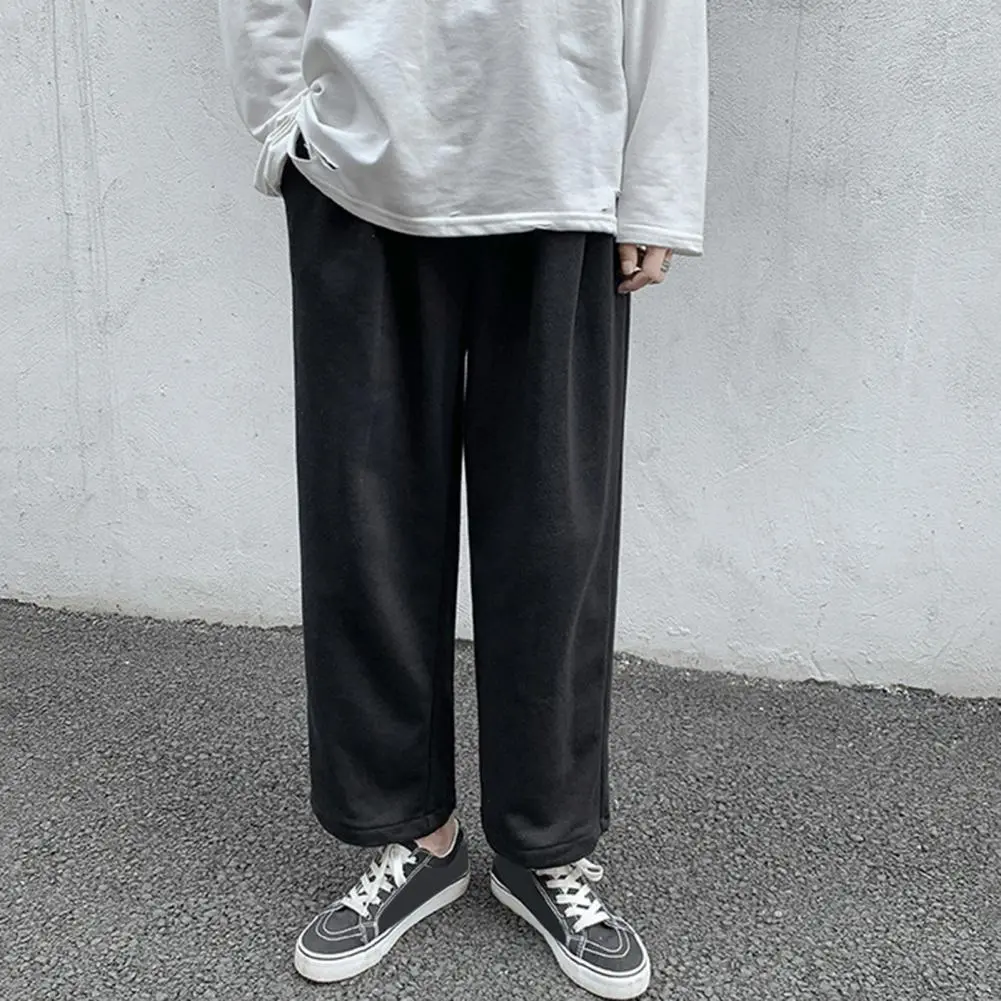 2025 Winter Men Pants Solid Color Relaxed Fit Elastic Waist Ankle Tied Trousers Sweatpants Loose Ankle Tied Sports Pants