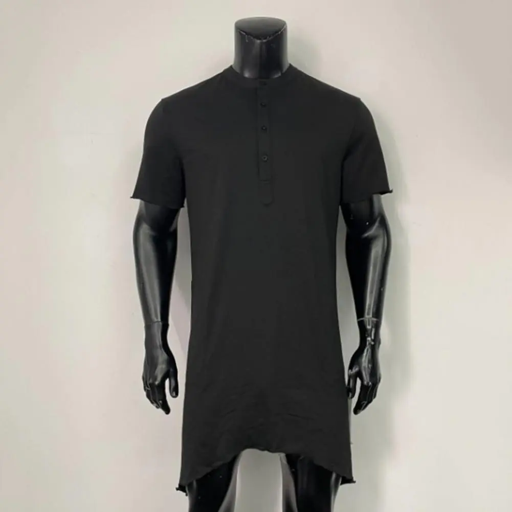 Irregular Hem Men T-shirt Deep V-neck Shirt V-neck Button Up Shirt Irregular Edge Design Long Casual Spring Summer Long Shirts