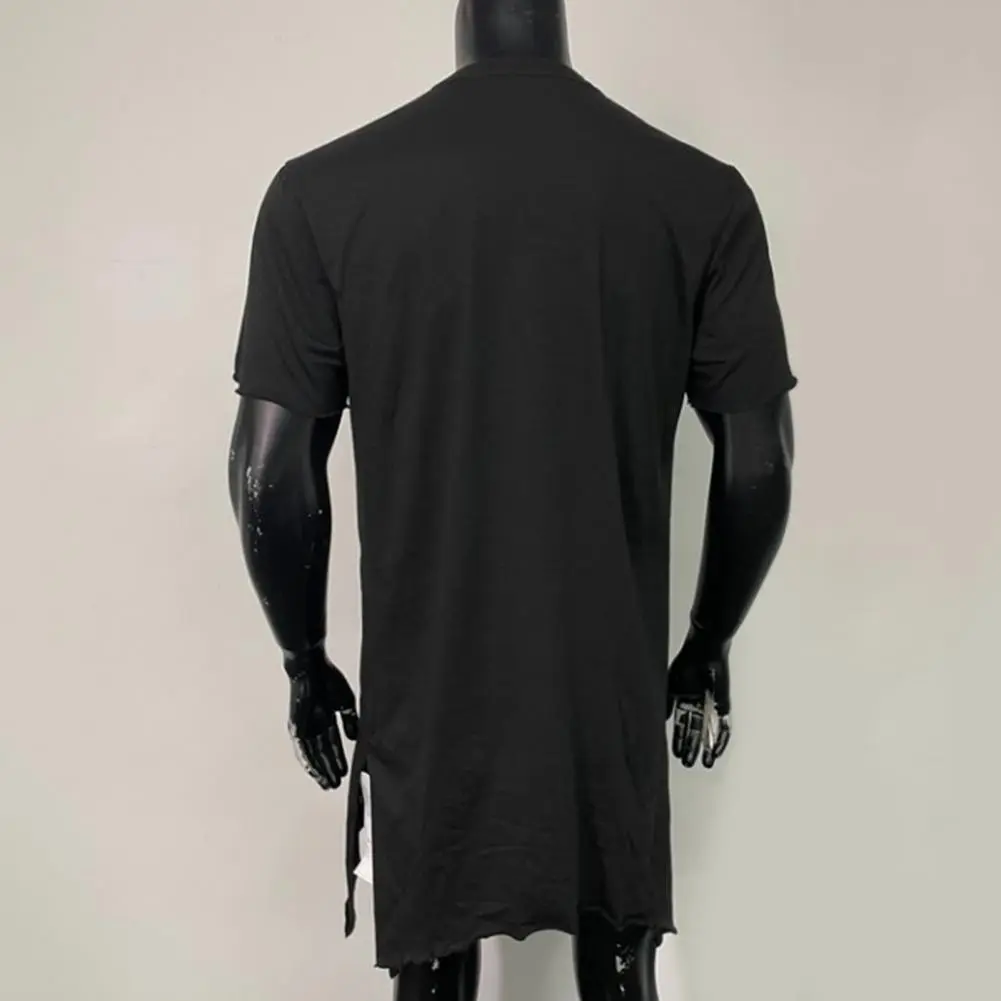 Irregular Hem Men T-shirt Deep V-neck Shirt V-neck Button Up Shirt Irregular Edge Design Long Casual Spring Summer Long Shirts