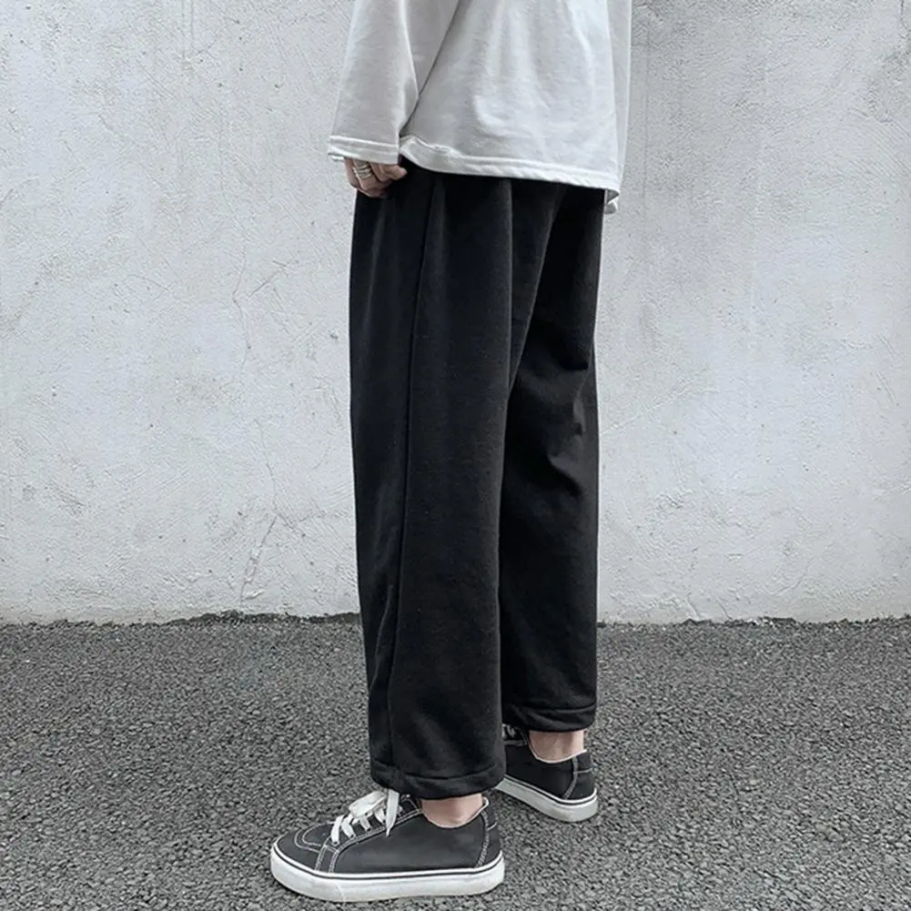 2025 Winter Men Pants Solid Color Relaxed Fit Elastic Waist Ankle Tied Trousers Sweatpants Loose Ankle Tied Sports Pants