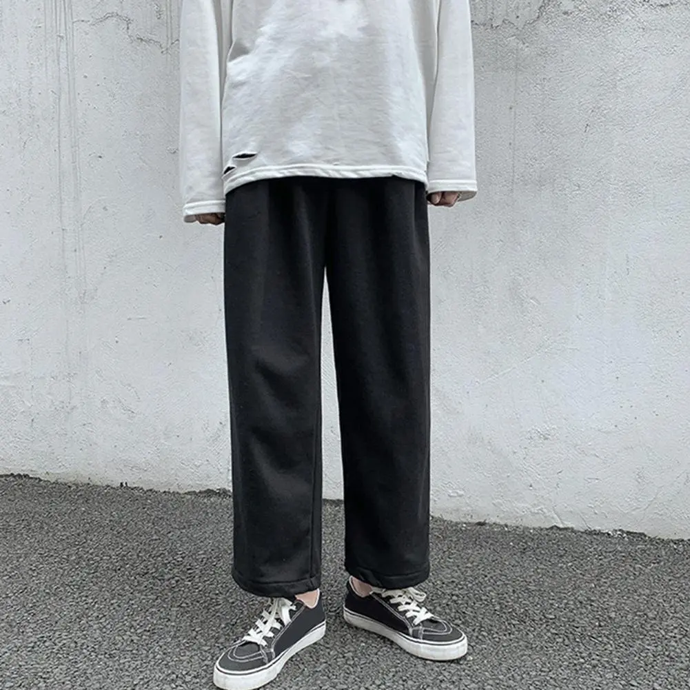 2025 Winter Men Pants Solid Color Relaxed Fit Elastic Waist Ankle Tied Trousers Sweatpants Loose Ankle Tied Sports Pants