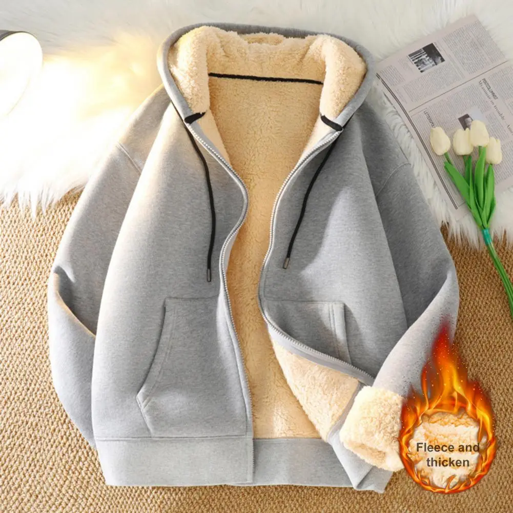 Polar Fleece Lamb Wool Sweatshirt PLush Men Hoodie Jacket Autumn Winter Thickened Fleece Lined Korean Trendy Cardigan Jacket